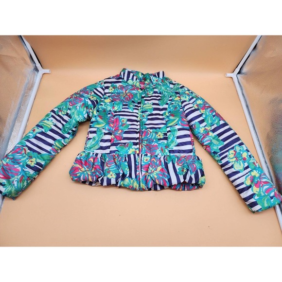 Lilly Pulitzer Girls Jacket - Size L (8-10) - EUC Floral Puffer Striped